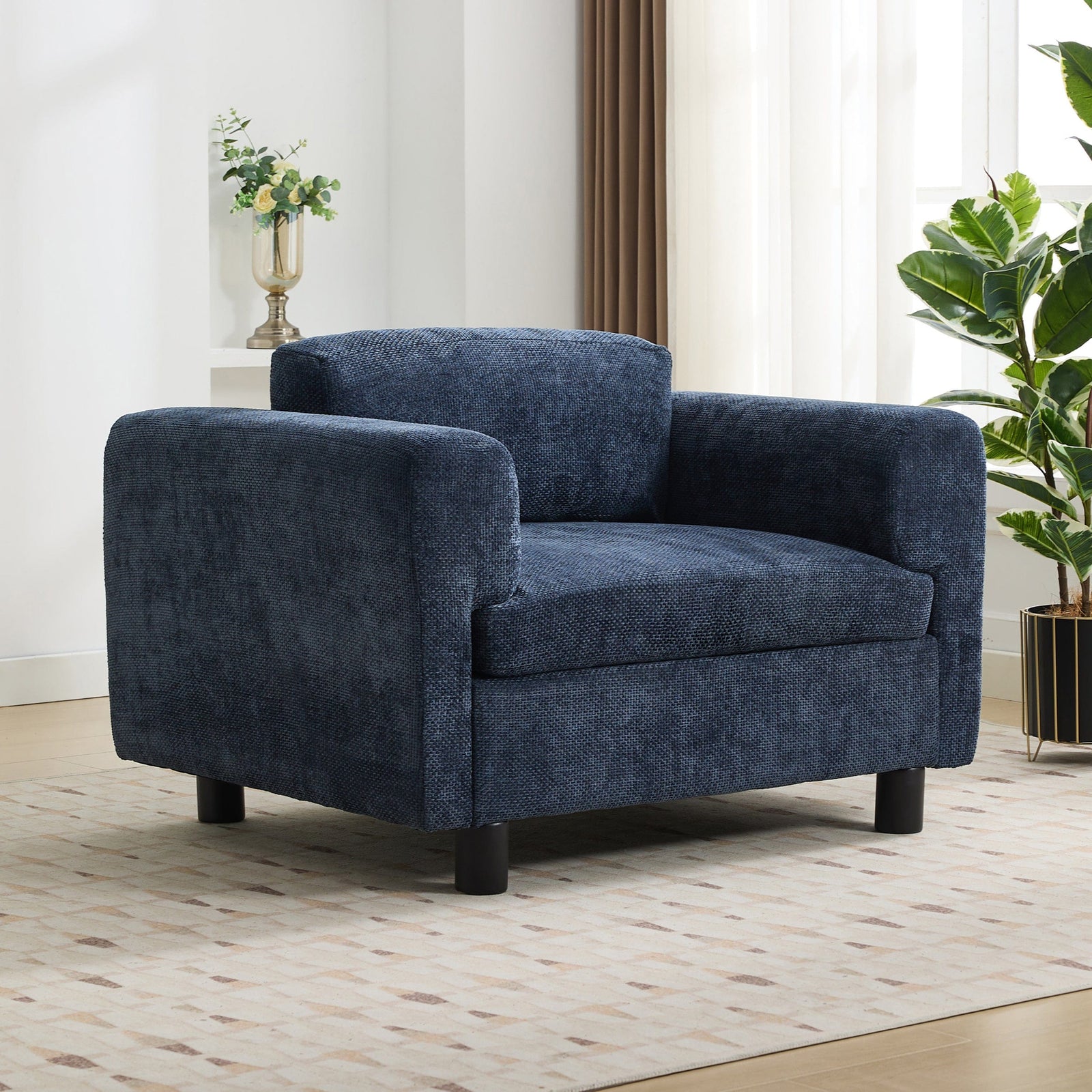 THE FURNITURE CO. Accent Chair Modern Blue Woven Velvet Oversized Armchair