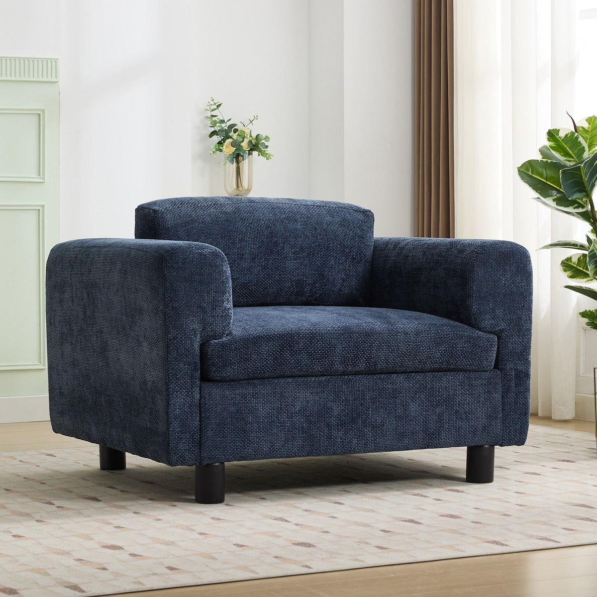 THE FURNITURE CO. Accent Chair Modern Blue Woven Velvet Oversized Armchair