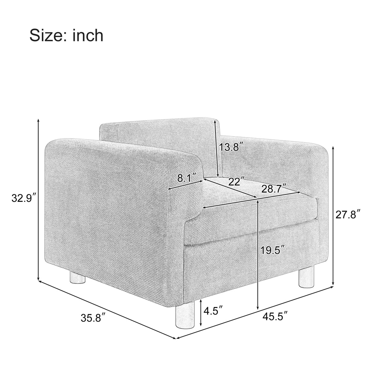 THE FURNITURE CO. Accent Chair Modern Blue Woven Velvet Oversized Armchair