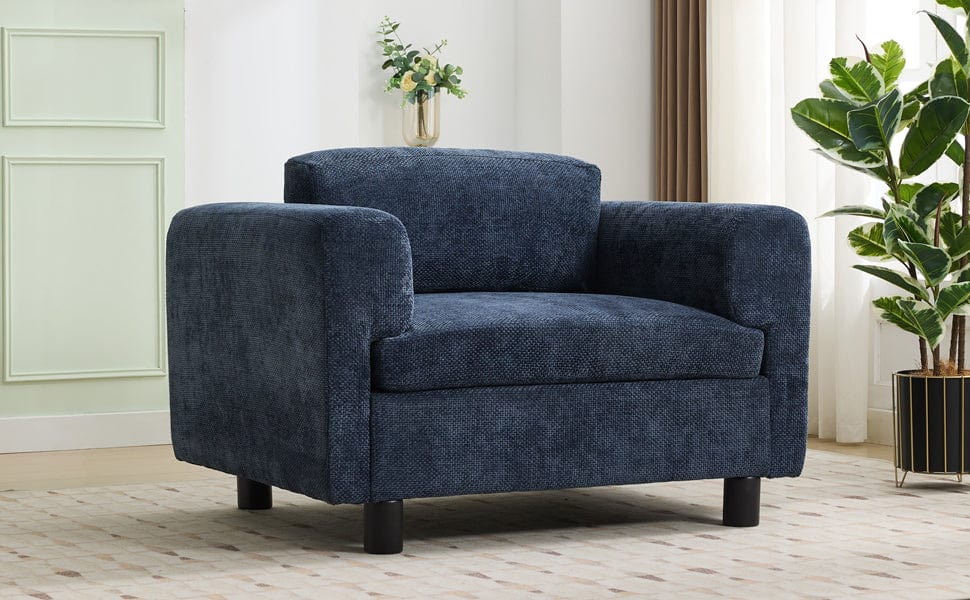 THE FURNITURE CO. Accent Chair Modern Blue Woven Velvet Oversized Armchair