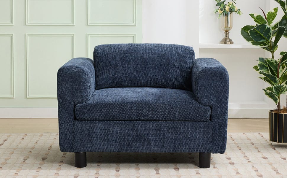THE FURNITURE CO. Accent Chair Modern Blue Woven Velvet Oversized Armchair