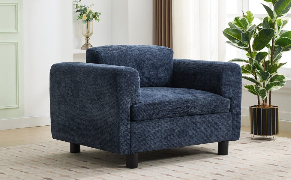 THE FURNITURE CO. Accent Chair Modern Blue Woven Velvet Oversized Armchair