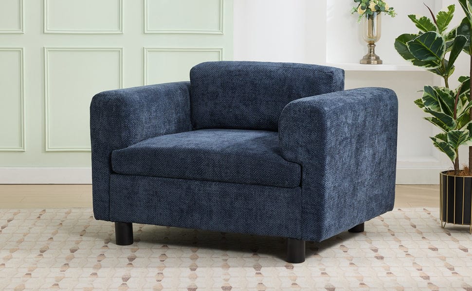 THE FURNITURE CO. Accent Chair Modern Blue Woven Velvet Oversized Armchair