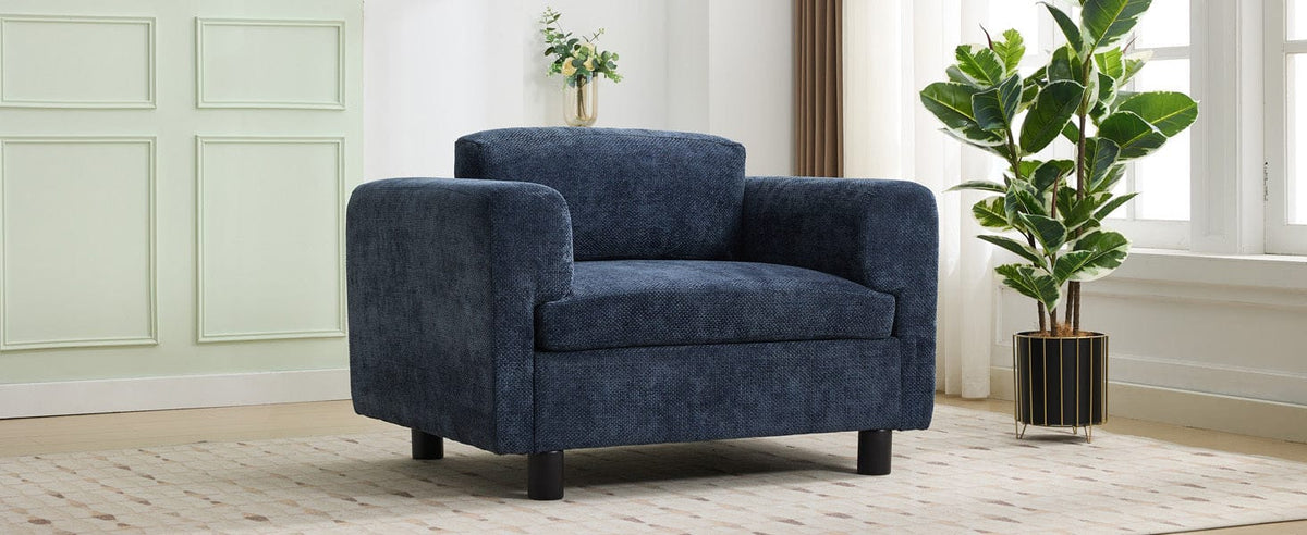 THE FURNITURE CO. Accent Chair Modern Blue Woven Velvet Oversized Armchair