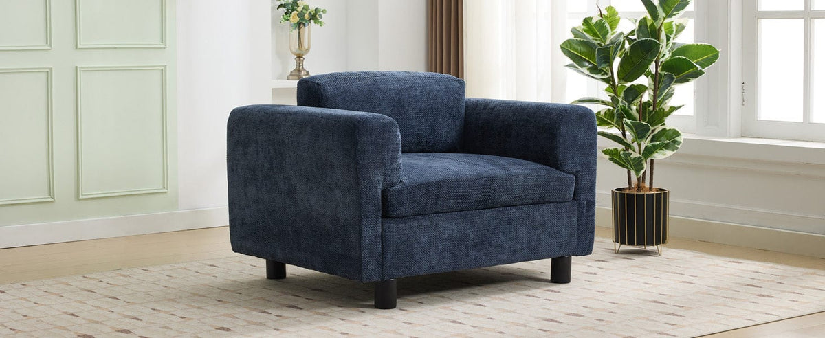 THE FURNITURE CO. Accent Chair Modern Blue Woven Velvet Oversized Armchair