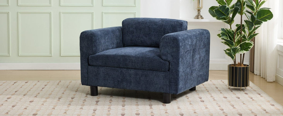 THE FURNITURE CO. Accent Chair Modern Blue Woven Velvet Oversized Armchair