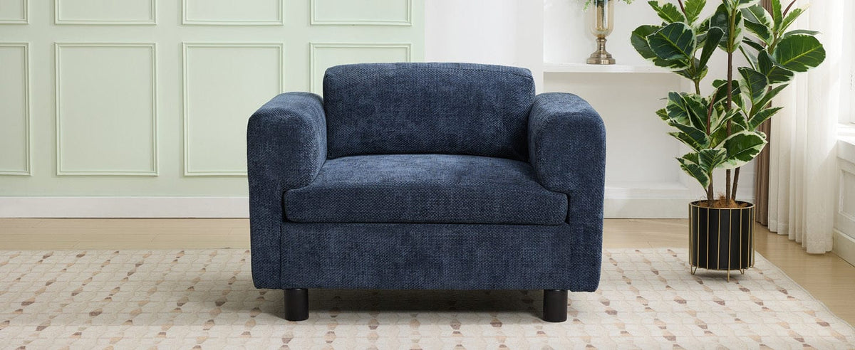 THE FURNITURE CO. Accent Chair Modern Blue Woven Velvet Oversized Armchair