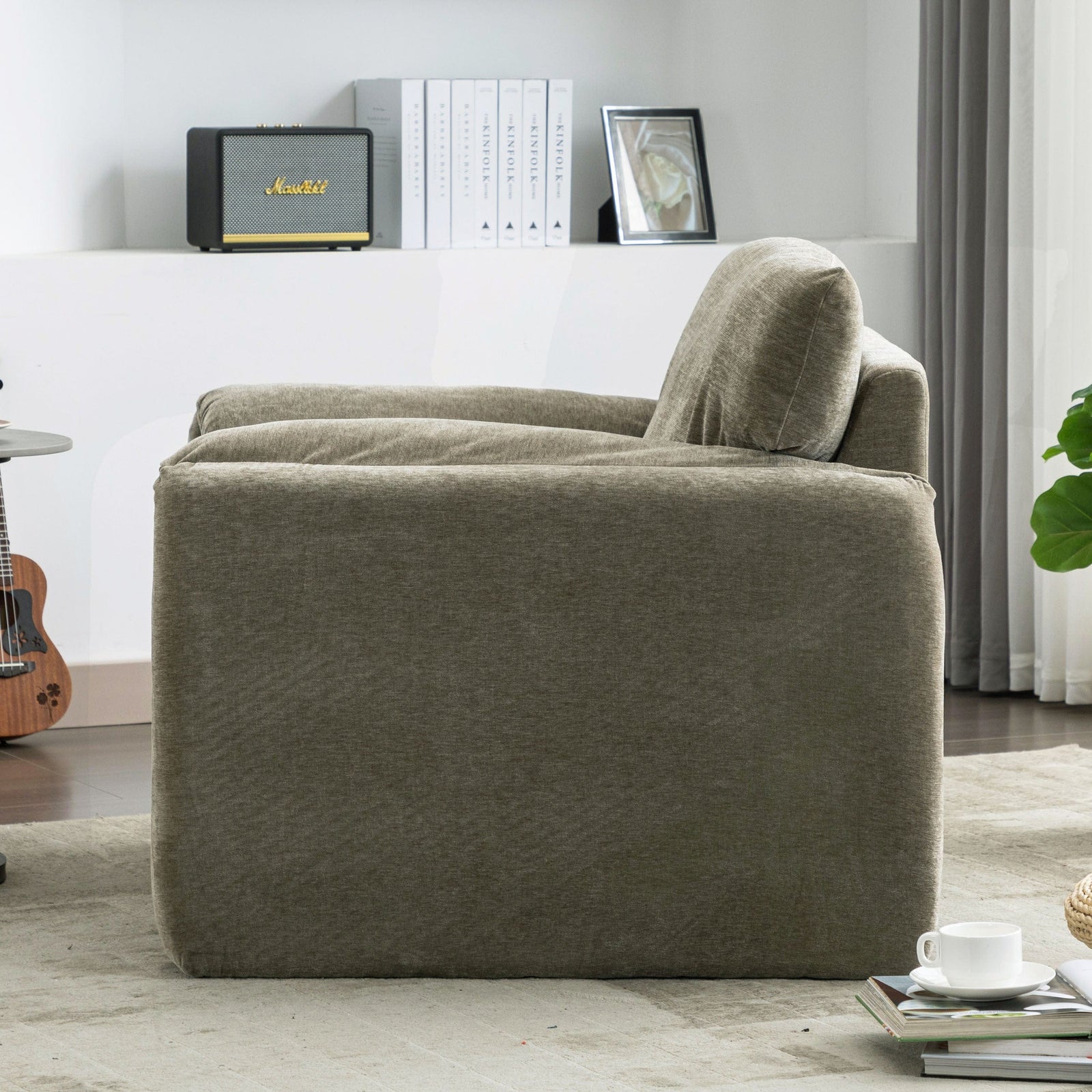 THE FURNITURE CO. Accent Chair Modern Chenille Oversized Armchair In Matcha Green