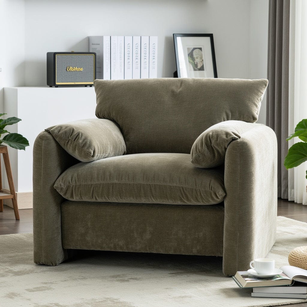 THE FURNITURE CO. Accent Chair Modern Chenille Oversized Armchair In Matcha Green
