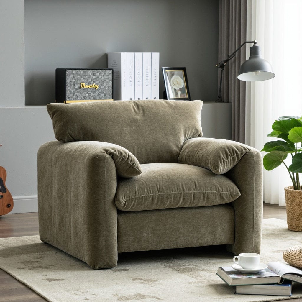 THE FURNITURE CO. Accent Chair Modern Chenille Oversized Armchair In Matcha Green