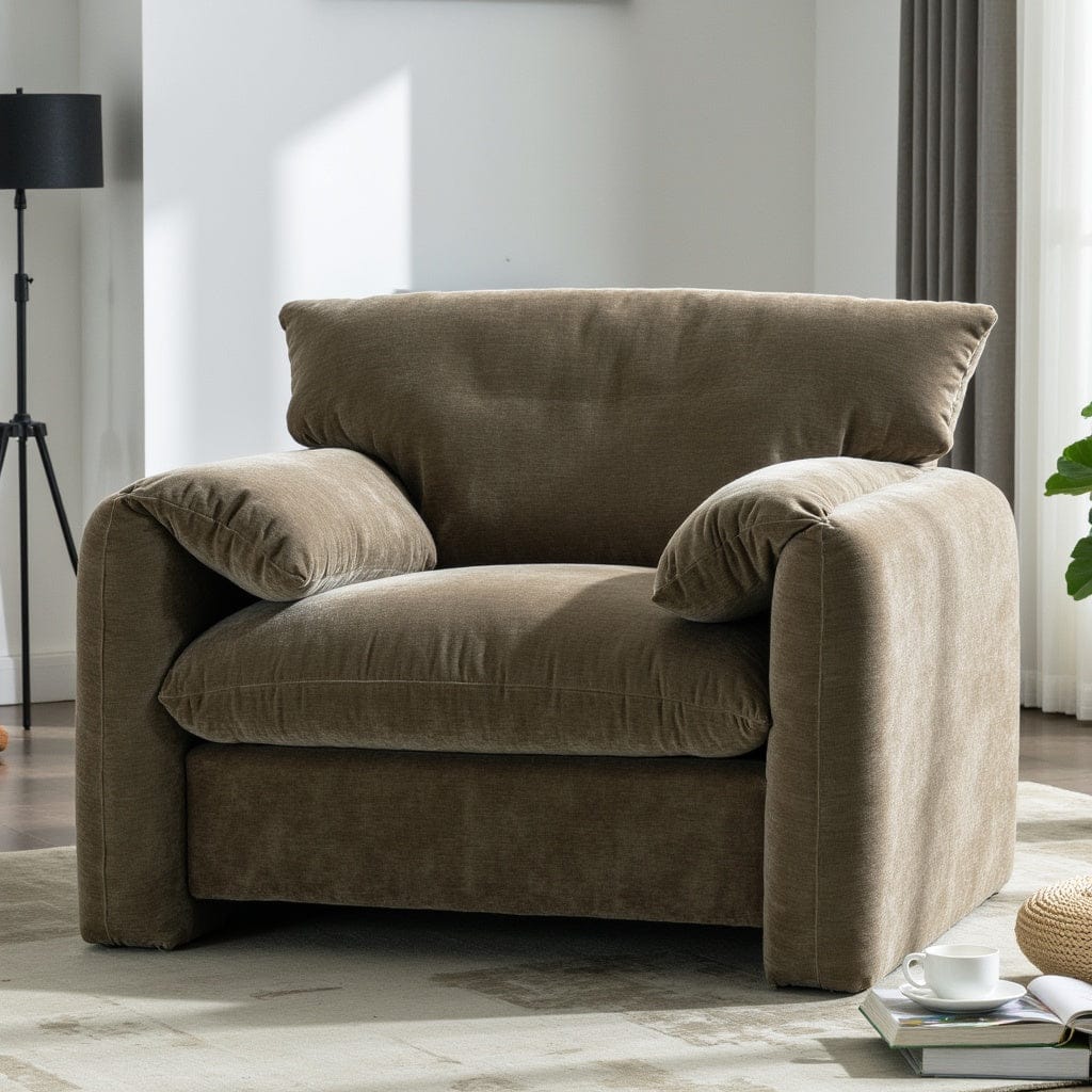 THE FURNITURE CO. Accent Chair Modern Chenille Oversized Armchair In Matcha Green