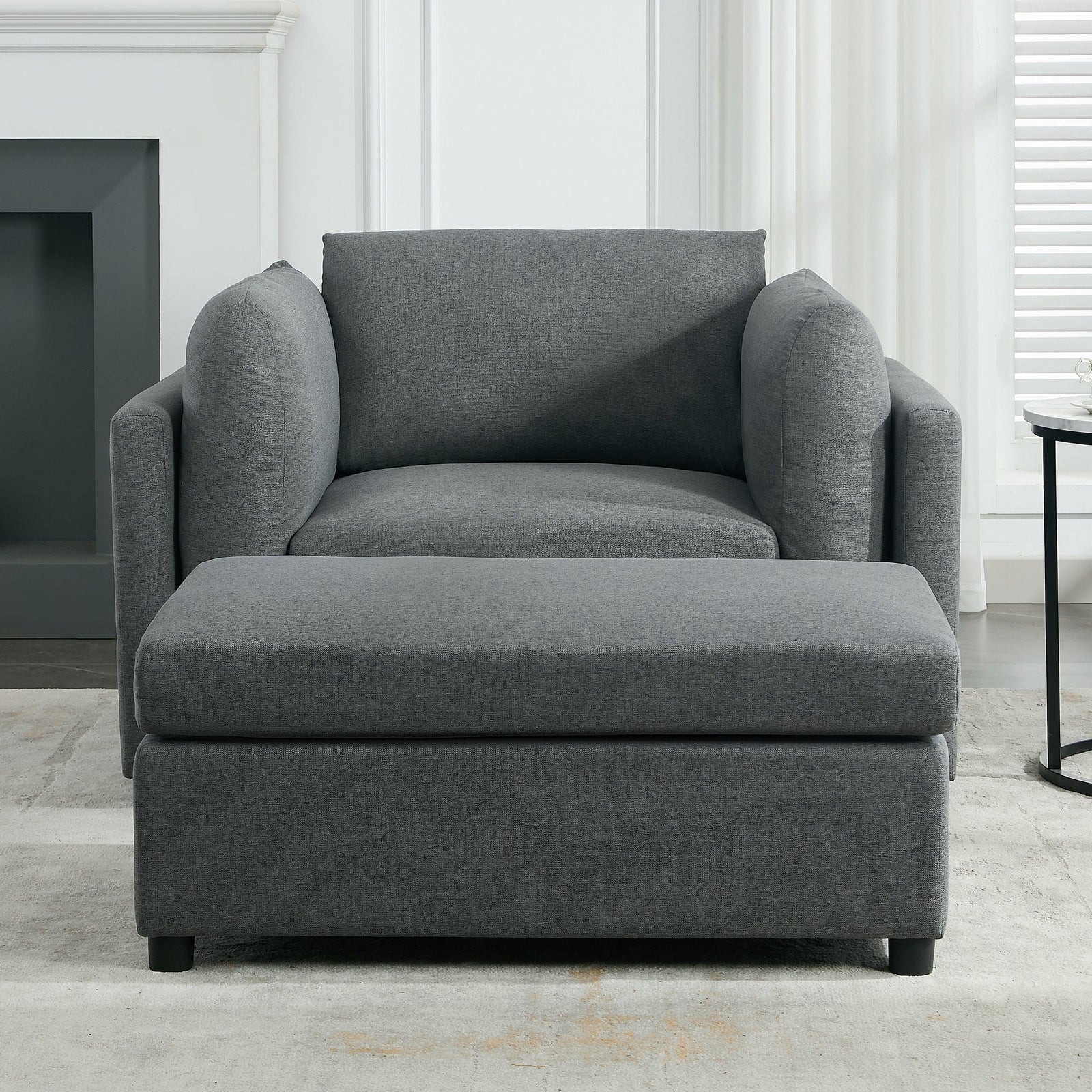 THE FURNITURE CO. Accent Chair Modern Dark Gray Oversized Armchair with Ottoman