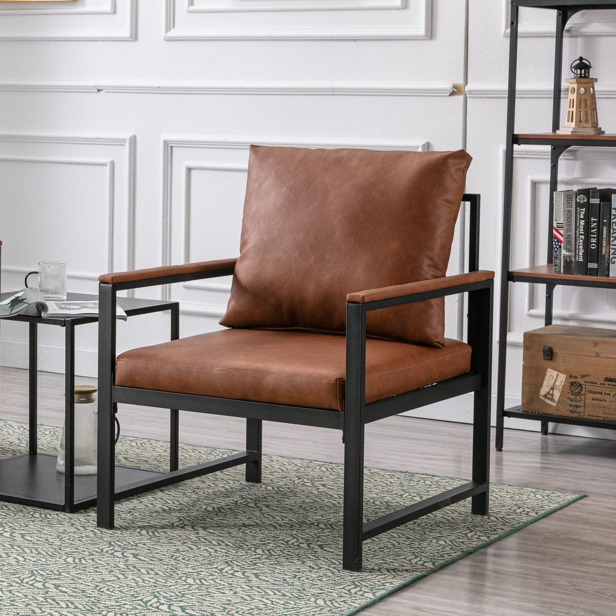 THE FURNITURE CO. Accent Chair Modern Faux Leather Accent Chair with Black Powder Coated Metal Frame