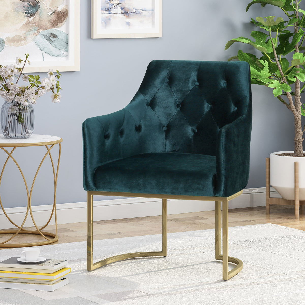THE FURNITURE CO. Accent Chair Modern Glam Teal Altay Velvet Accent Chair with Gold Accents