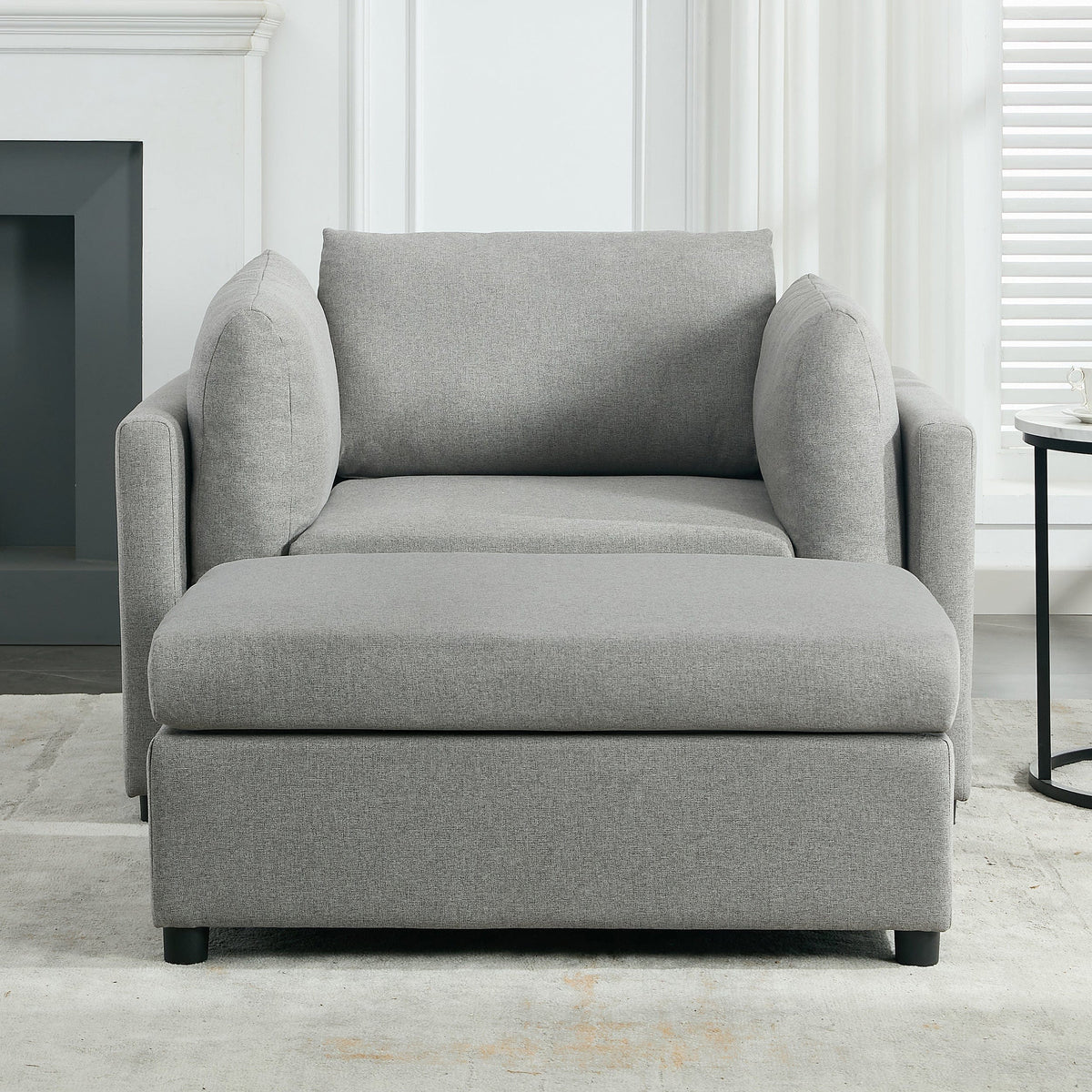 THE FURNITURE CO. Accent Chair Modern Light Gray Oversized Armchair with Ottoman
