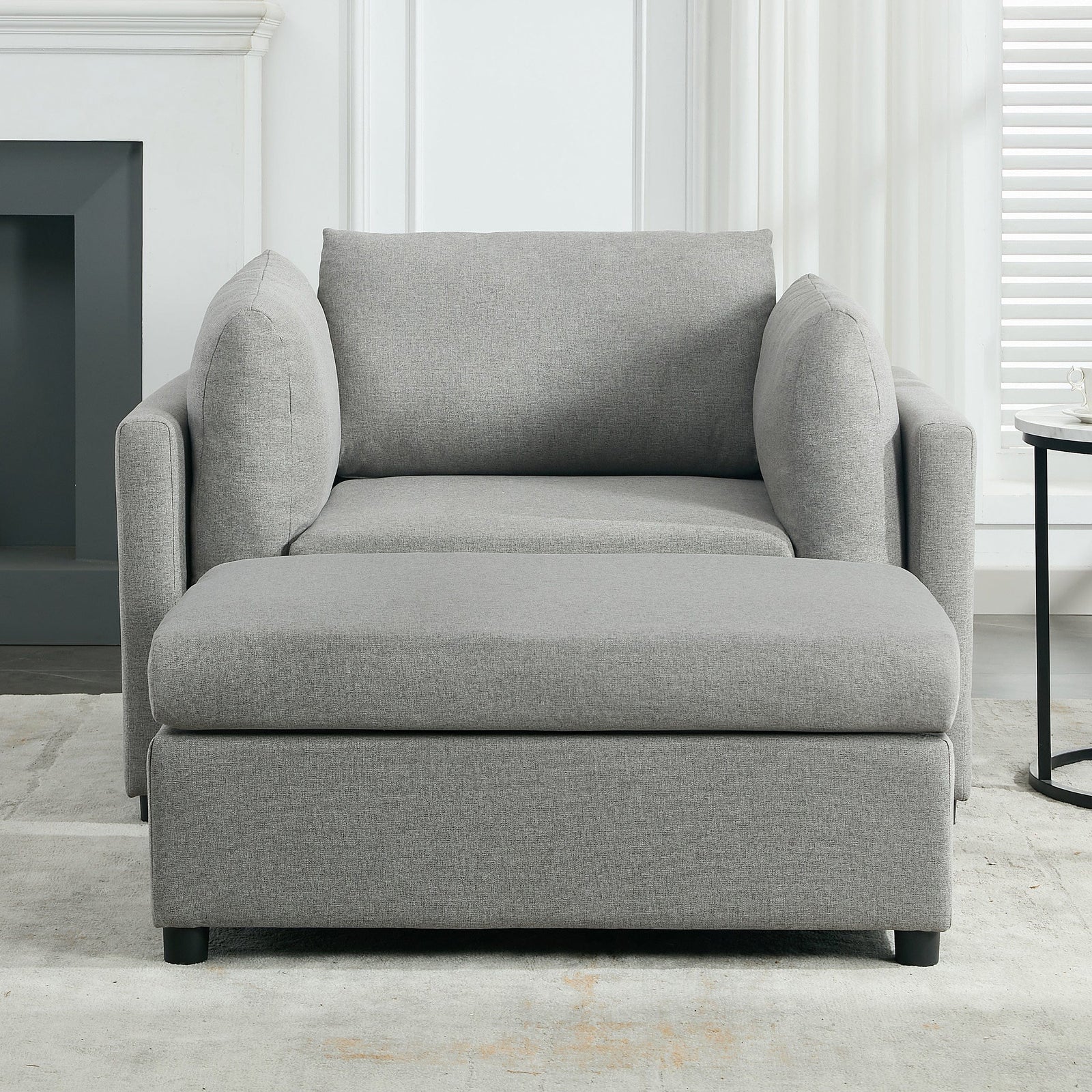 THE FURNITURE CO. Accent Chair Modern Light Gray Oversized Armchair with Ottoman