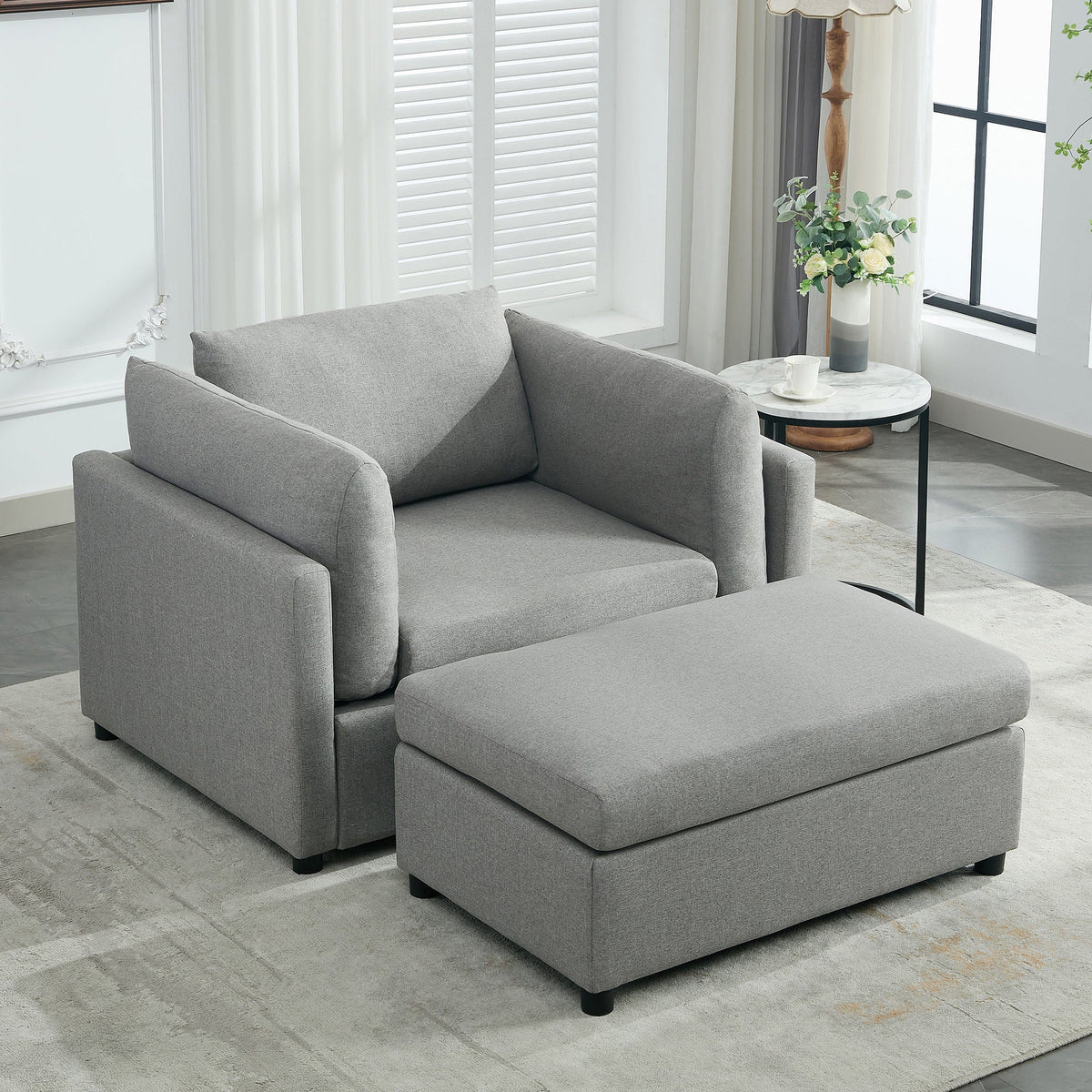 THE FURNITURE CO. Accent Chair Modern Light Gray Oversized Armchair with Ottoman