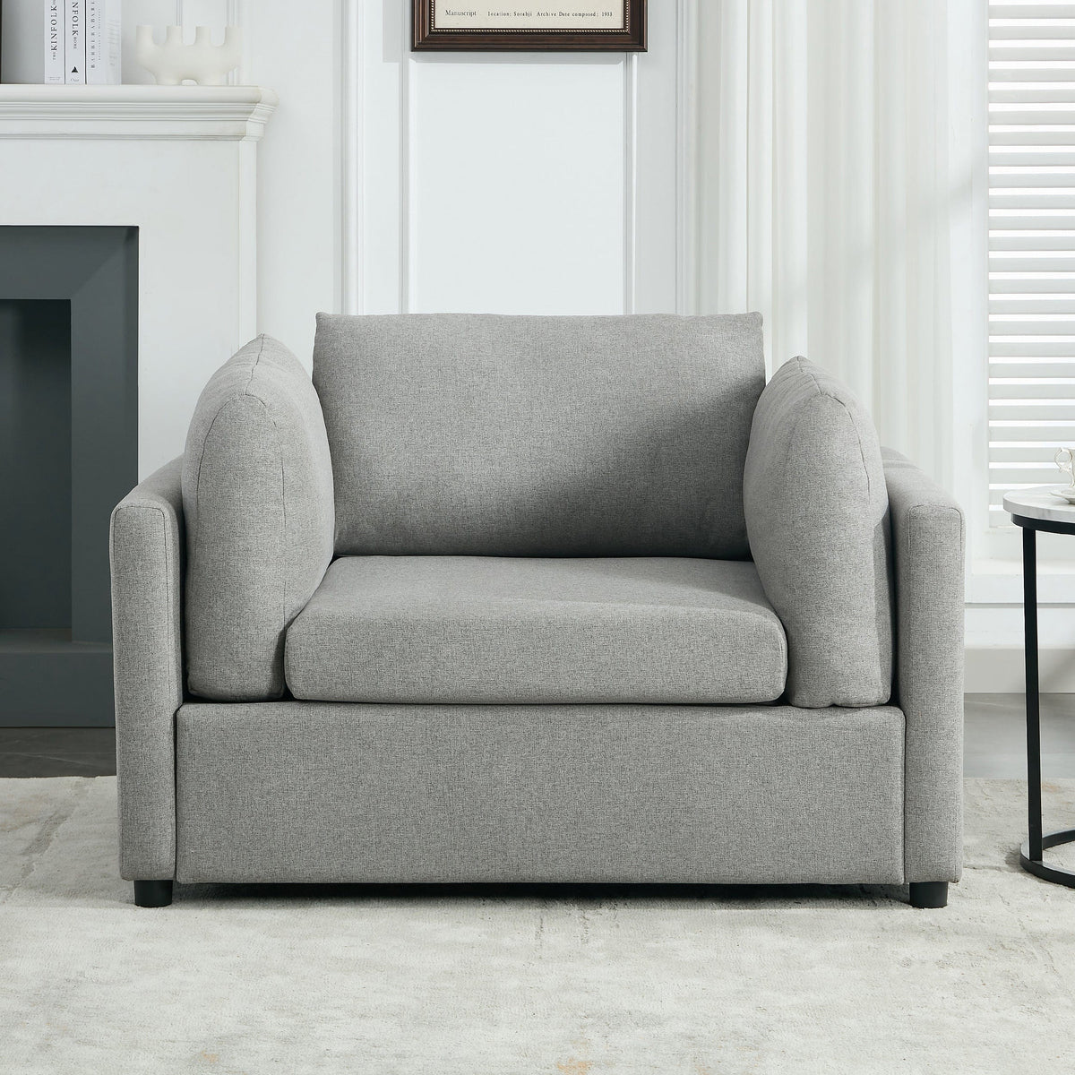 THE FURNITURE CO. Accent Chair Modern Light Gray Oversized Armchair with Ottoman