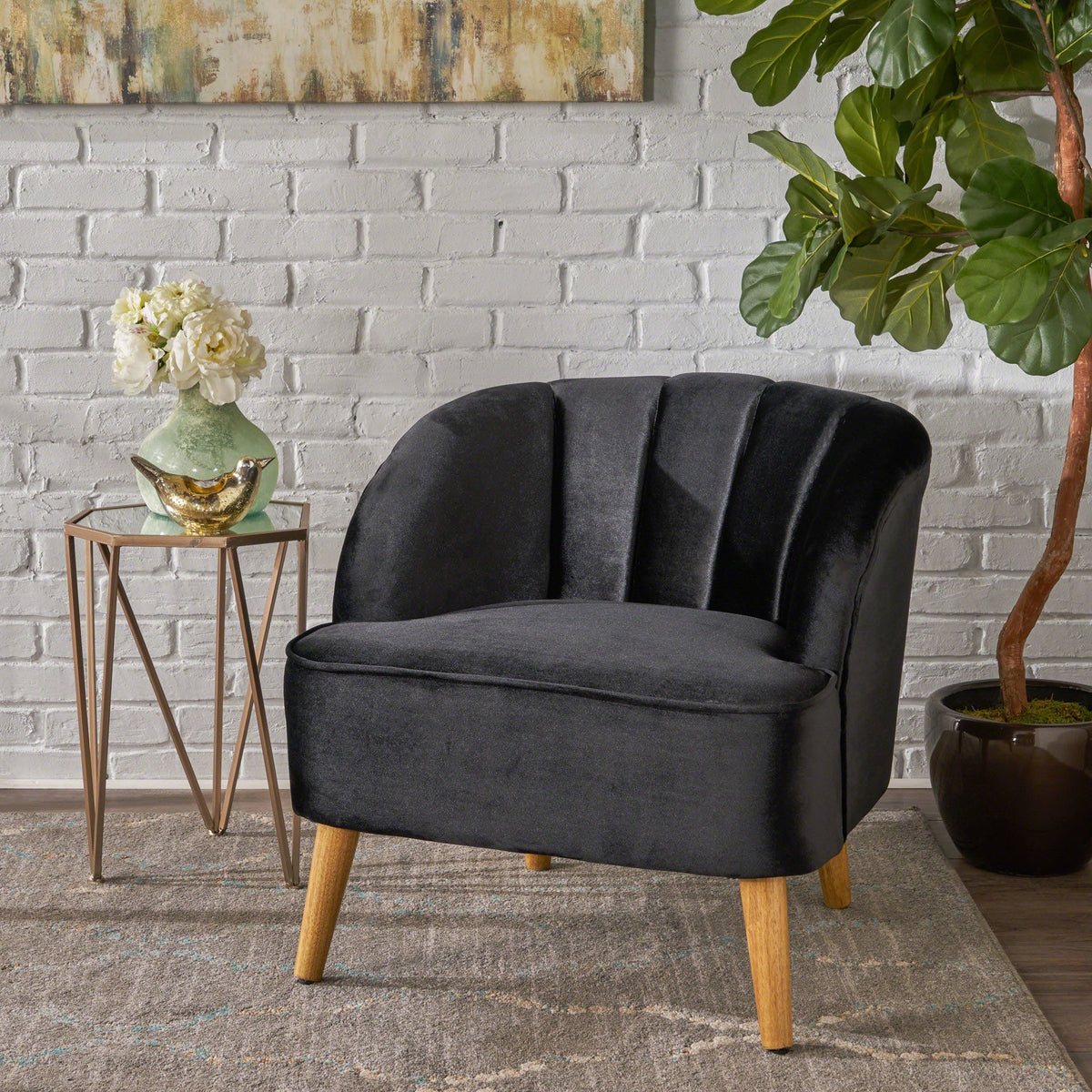 THE FURNITURE CO. Accent Chair Modern New Velvet Club Chair with Curved Backrest