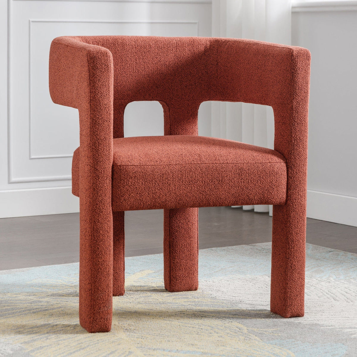 THE FURNITURE CO. Accent Chair Modern Orange Linen Accent Chair with Curved Backrest and Soft Upholstery