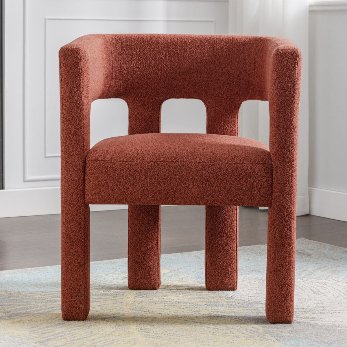 THE FURNITURE CO. Accent Chair Modern Orange Linen Accent Chair with Curved Backrest and Soft Upholstery