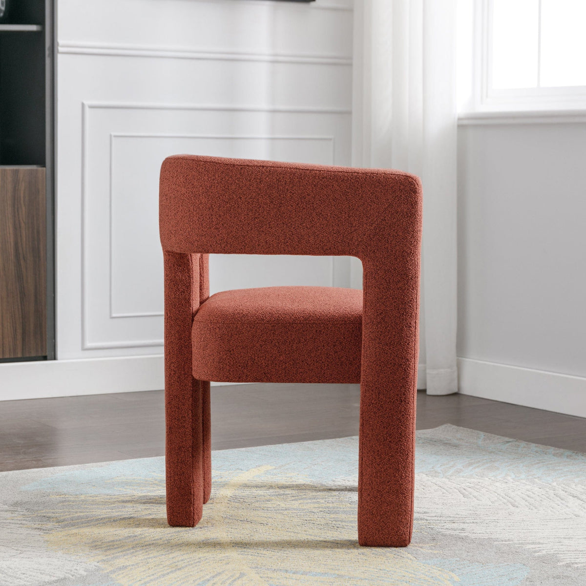 THE FURNITURE CO. Accent Chair Modern Orange Linen Accent Chair with Curved Backrest and Soft Upholstery