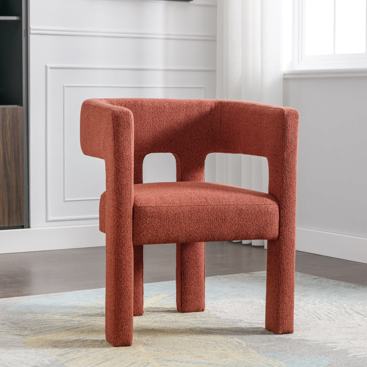THE FURNITURE CO. Accent Chair Modern Orange Linen Accent Chair with Curved Backrest and Soft Upholstery