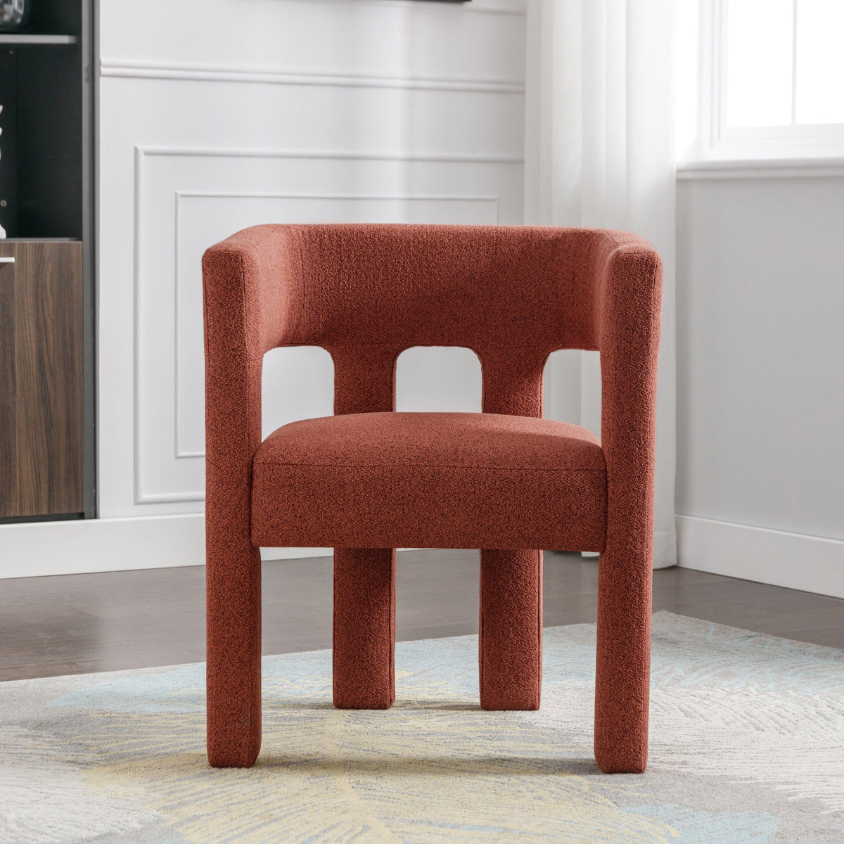 THE FURNITURE CO. Accent Chair Modern Orange Linen Accent Chair with Curved Backrest and Soft Upholstery
