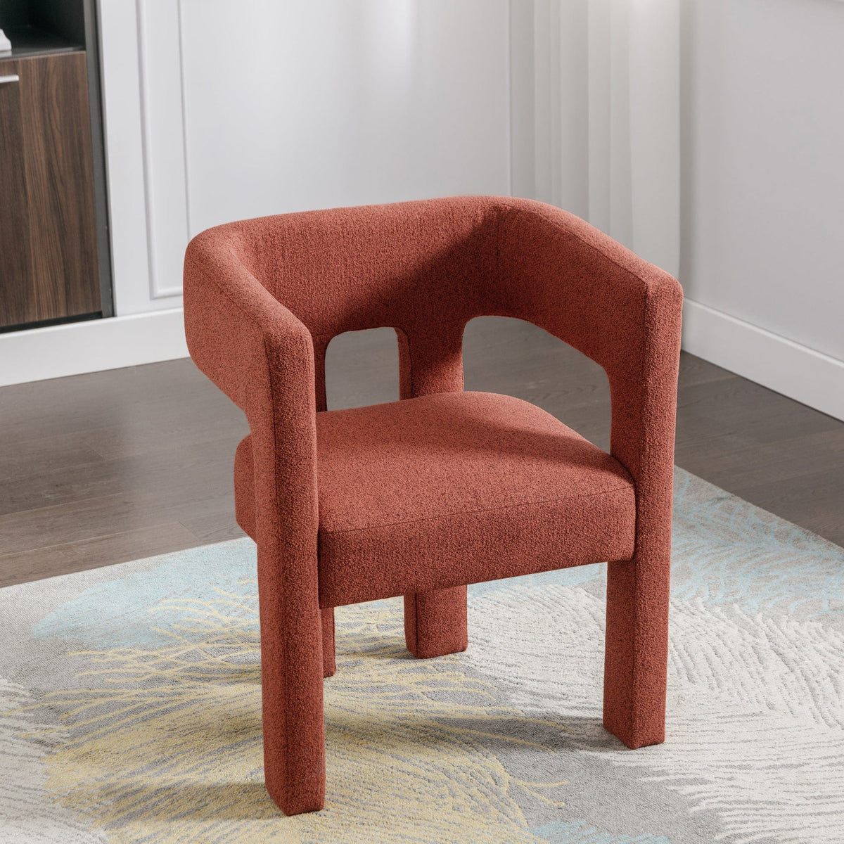 THE FURNITURE CO. Accent Chair Modern Orange Linen Accent Chair with Curved Backrest and Soft Upholstery