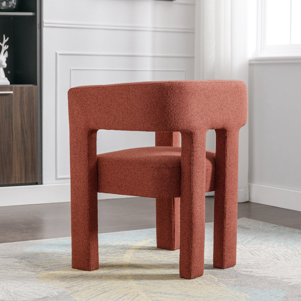 THE FURNITURE CO. Accent Chair Modern Orange Linen Accent Chair with Curved Backrest and Soft Upholstery