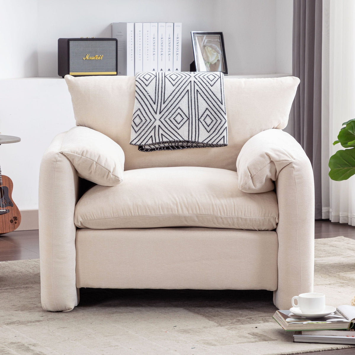 THE FURNITURE CO. Accent Chair Modern Oversized Armchair In Cream Chenille