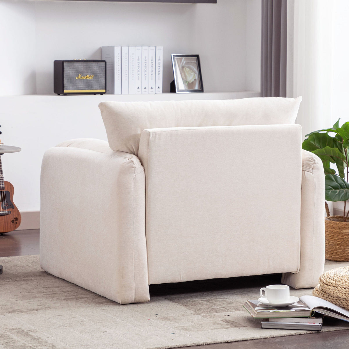 THE FURNITURE CO. Accent Chair Modern Oversized Armchair In Cream Chenille