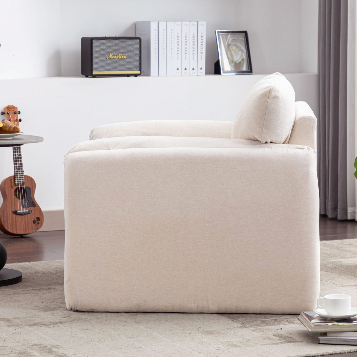 THE FURNITURE CO. Accent Chair Modern Oversized Armchair In Cream Chenille
