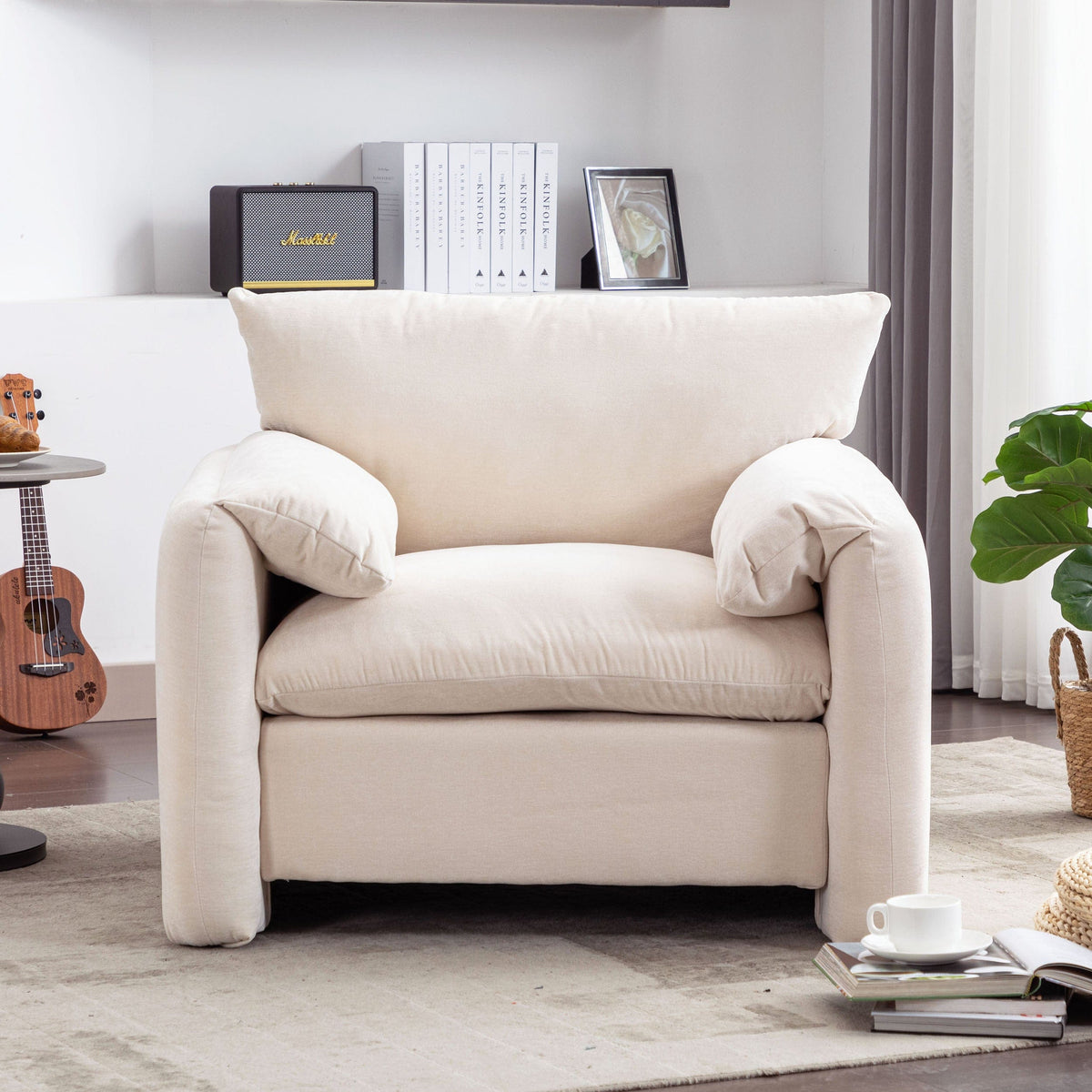 THE FURNITURE CO. Accent Chair Modern Oversized Armchair In Cream Chenille