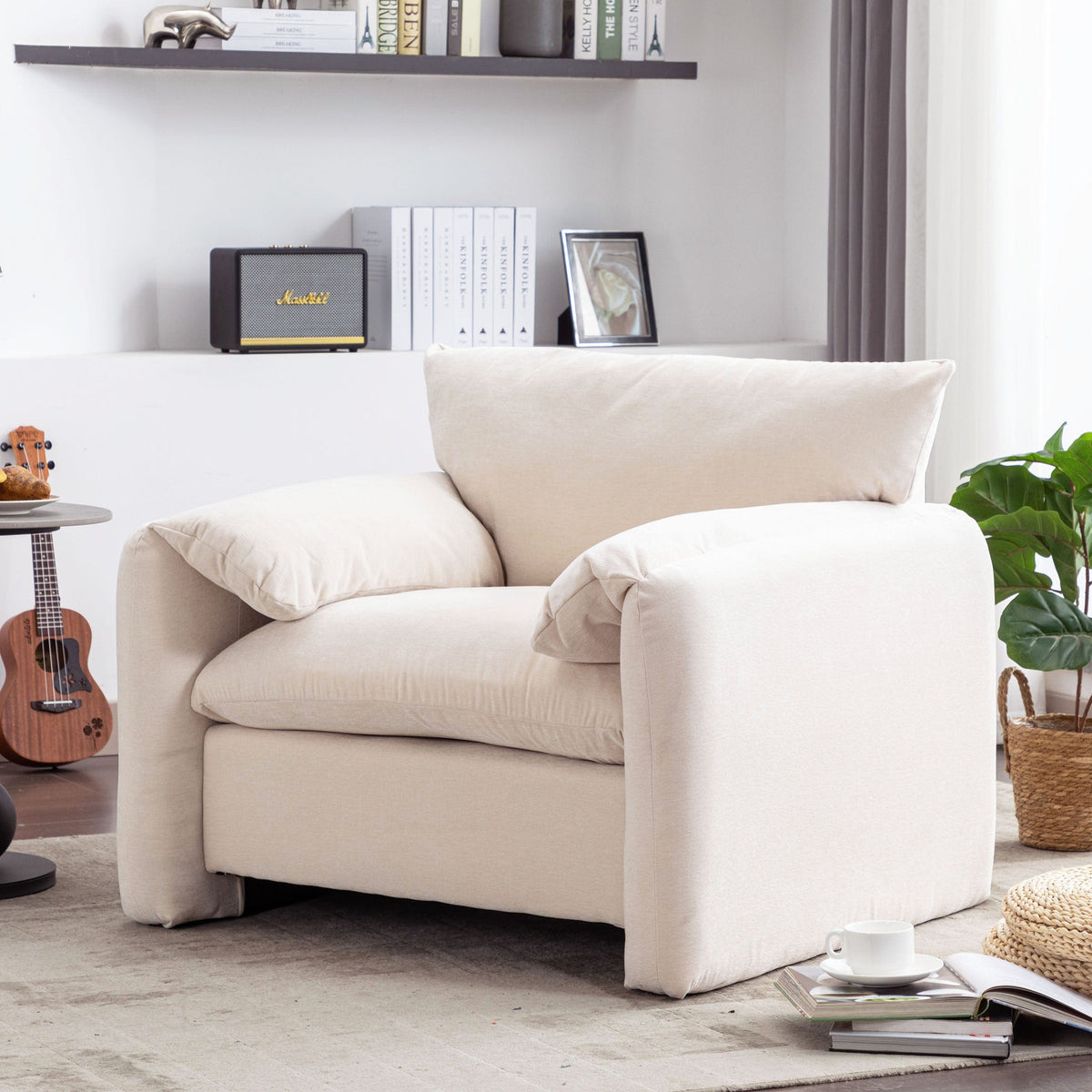 THE FURNITURE CO. Accent Chair Modern Oversized Armchair In Cream Chenille