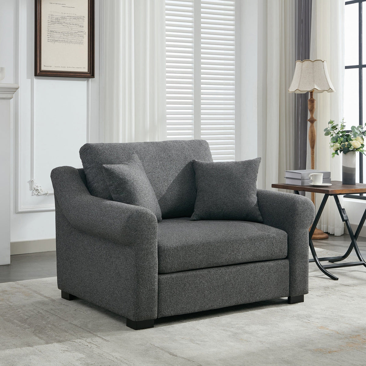 THE FURNITURE CO. Accent Chair Modern Oversized Armchair In Gray Chenille