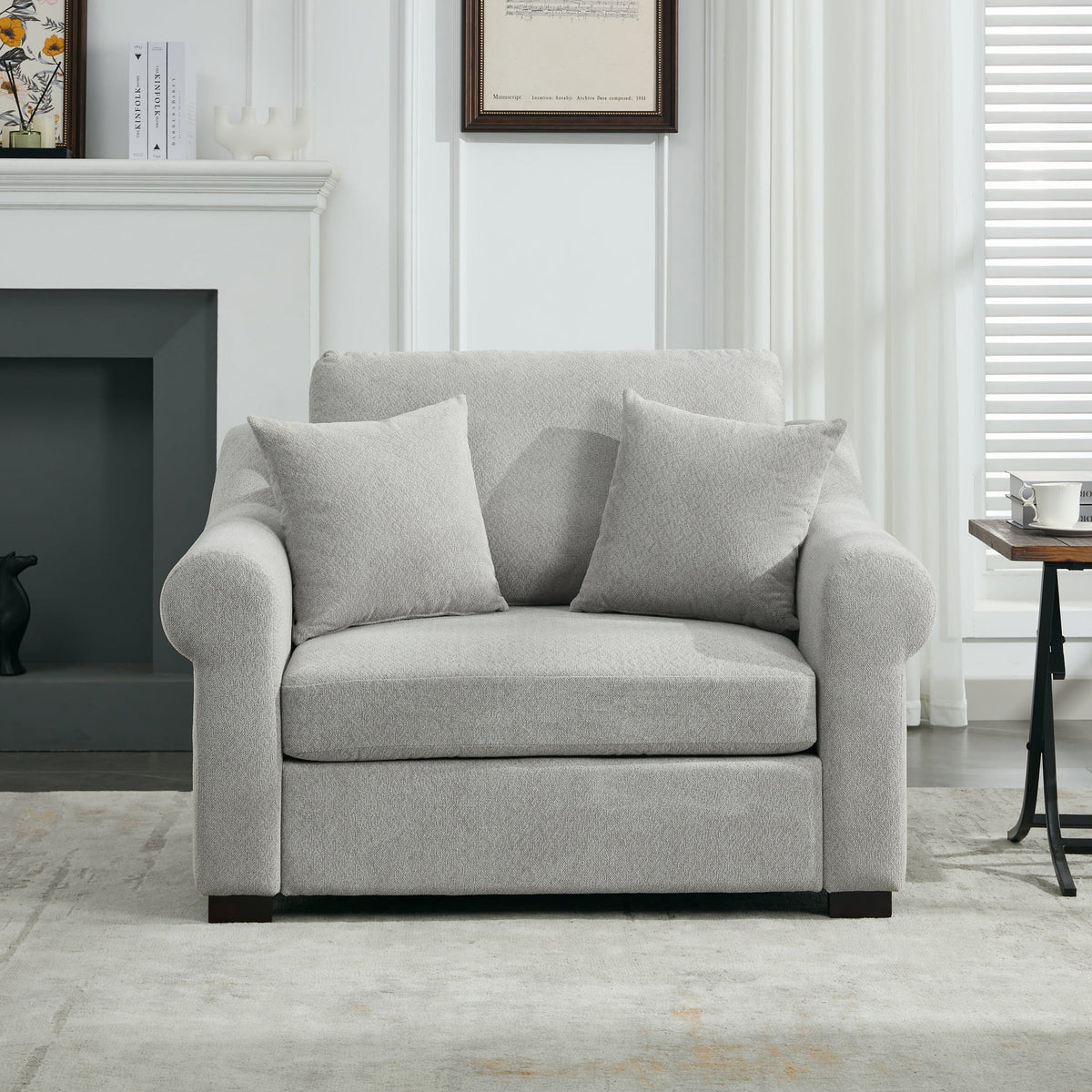THE FURNITURE CO. Accent Chair Modern Oversized Armchair in Light Gray Chenille