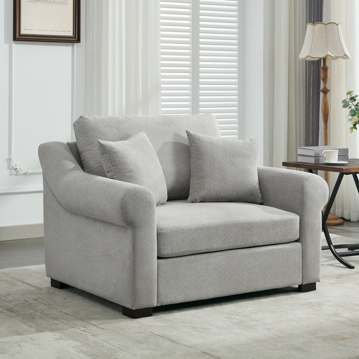 THE FURNITURE CO. Accent Chair Modern Oversized Armchair in Light Gray Chenille