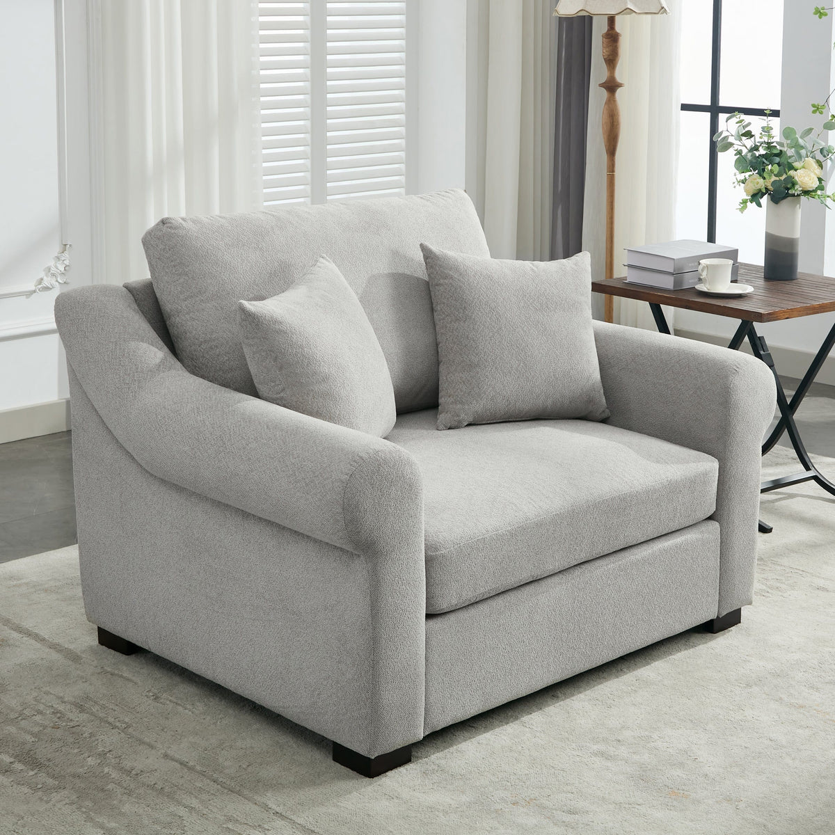 THE FURNITURE CO. Accent Chair Modern Oversized Armchair in Light Gray Chenille