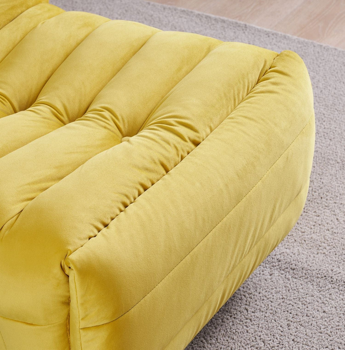 THE FURNITURE CO. Accent Chair Modern Rotatable Yellow Velvet Lazy Chair With Side Pocket