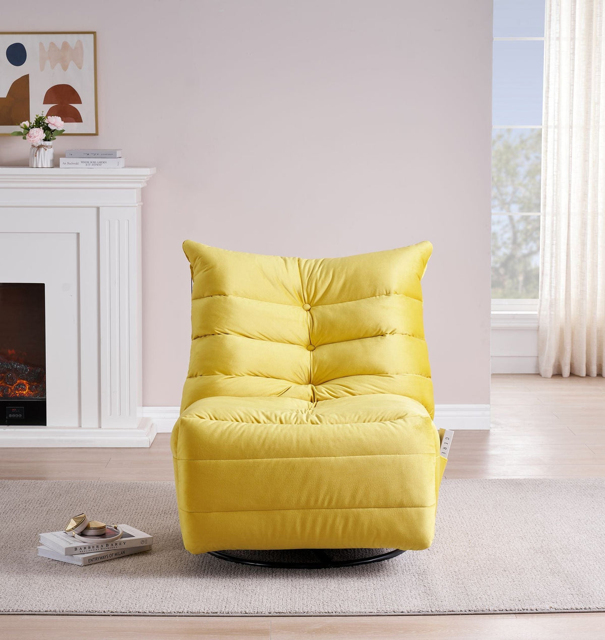 THE FURNITURE CO. Accent Chair Modern Rotatable Yellow Velvet Lazy Chair With Side Pocket
