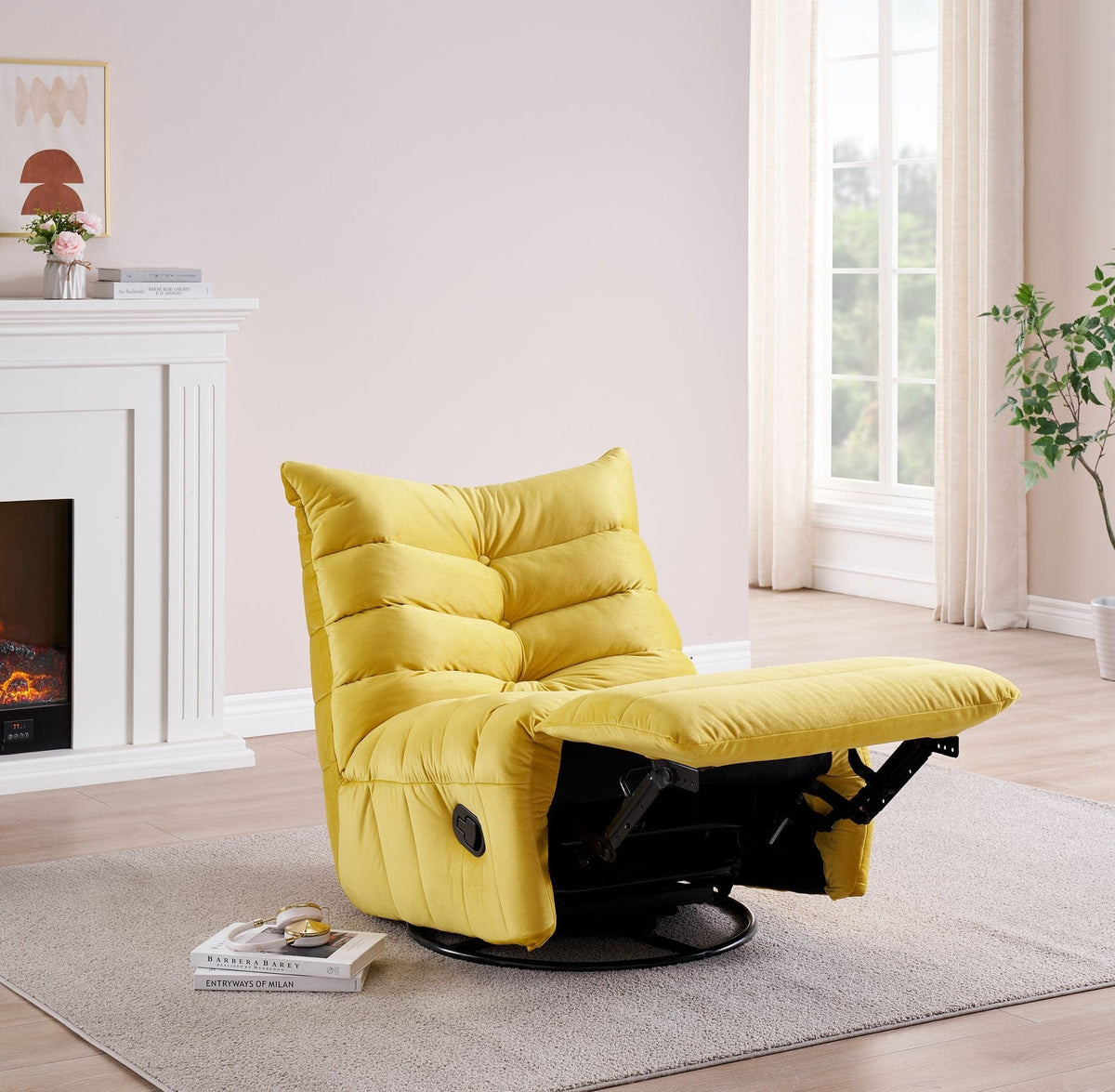 THE FURNITURE CO. Accent Chair Modern Rotatable Yellow Velvet Lazy Chair With Side Pocket