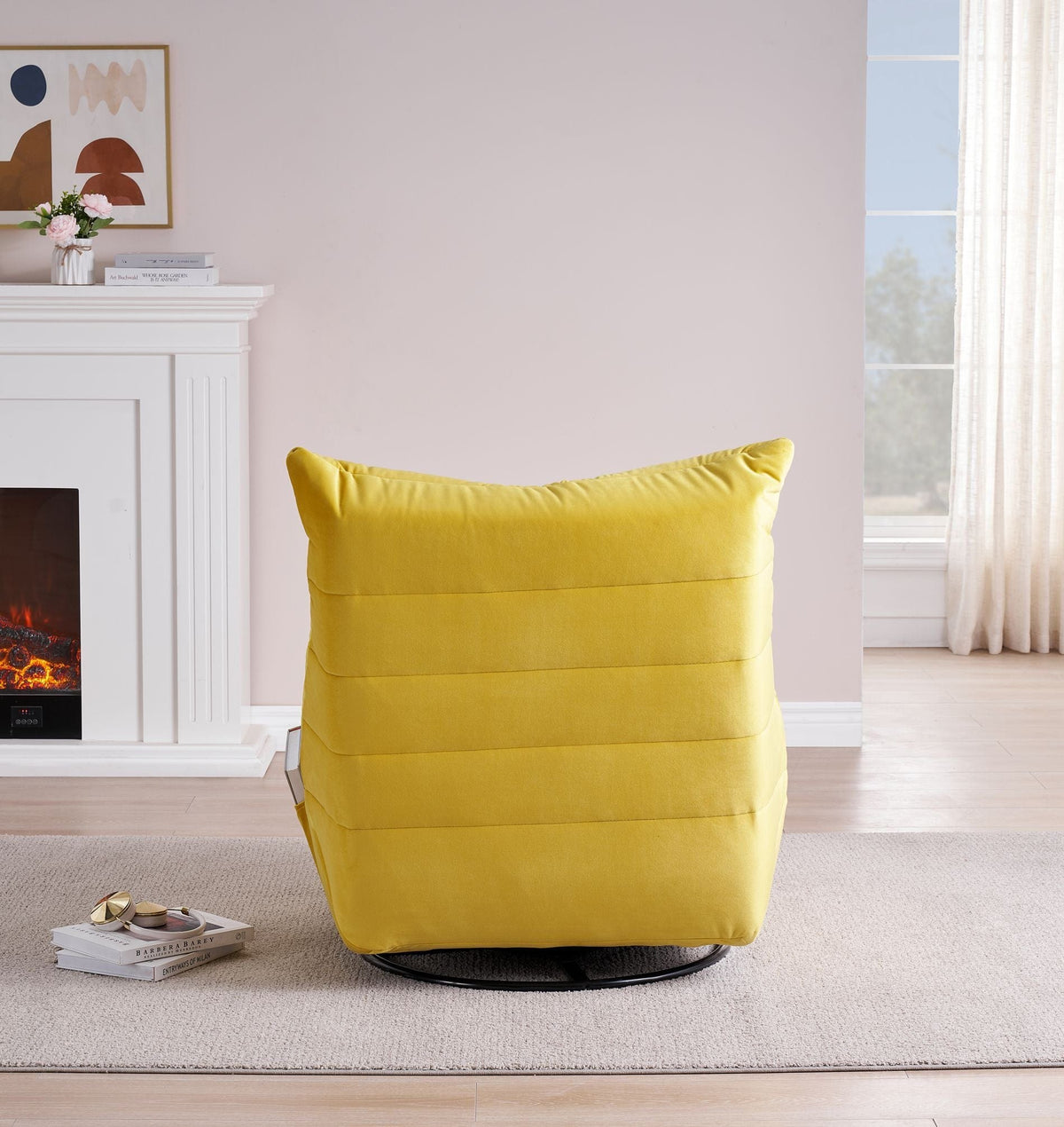 THE FURNITURE CO. Accent Chair Modern Rotatable Yellow Velvet Lazy Chair With Side Pocket