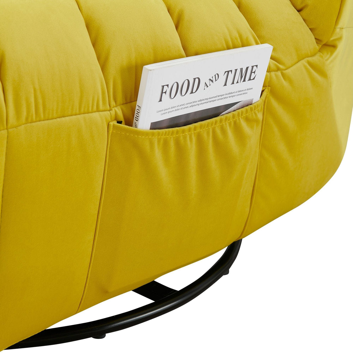 THE FURNITURE CO. Accent Chair Modern Rotatable Yellow Velvet Lazy Chair With Side Pocket