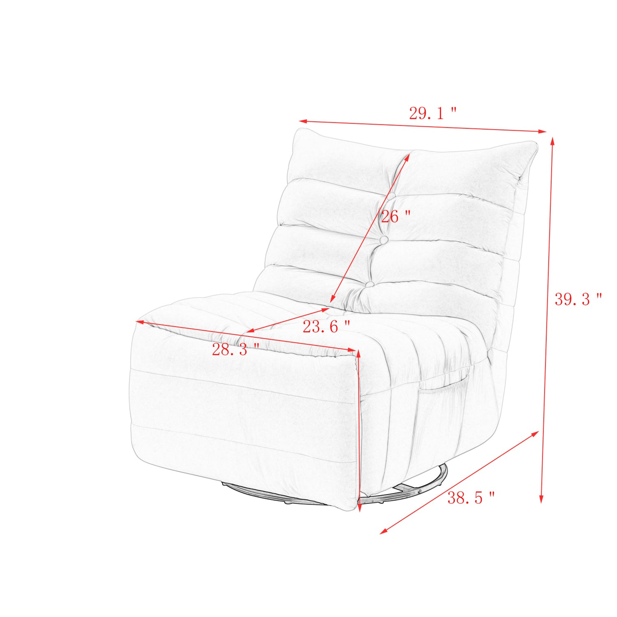 THE FURNITURE CO. Accent Chair Modern Rotatable Yellow Velvet Lazy Chair With Side Pocket