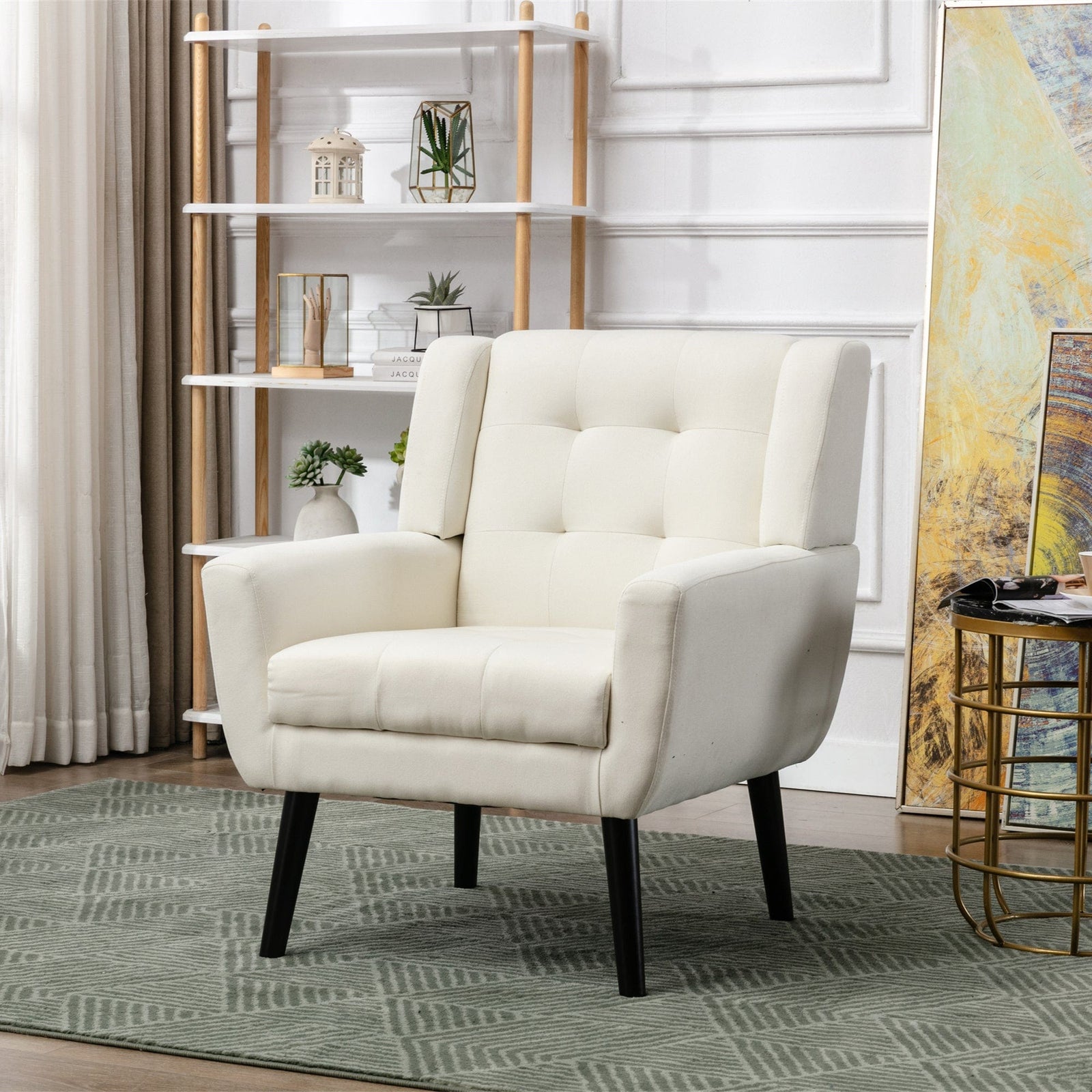 THE FURNITURE CO. Accent Chair Modern Soft Beige Linen Blend Upholstered Accent Chair