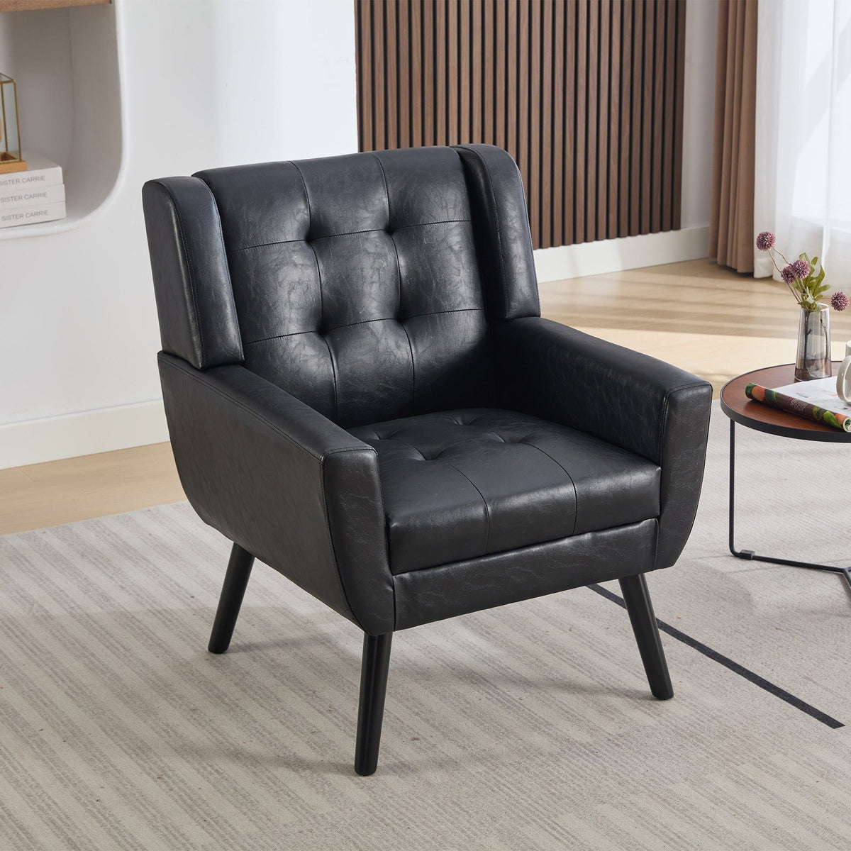 THE FURNITURE CO. Accent Chair Modern Soft Black Faux Leather Upholstered Accent Chair