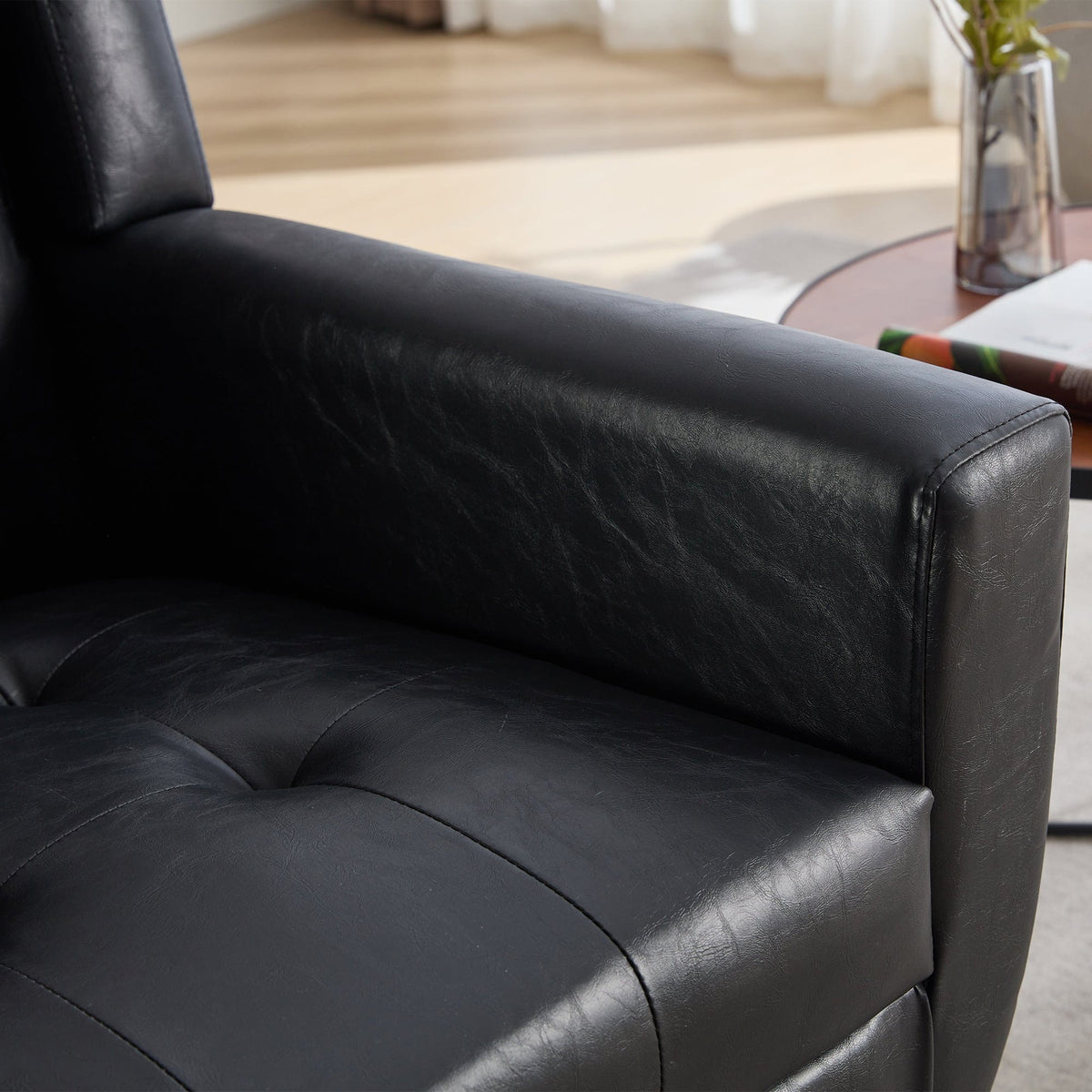 THE FURNITURE CO. Accent Chair Modern Soft Black Faux Leather Upholstered Accent Chair