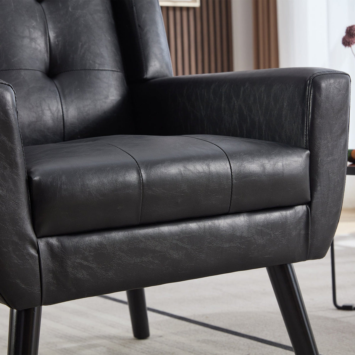 THE FURNITURE CO. Accent Chair Modern Soft Black Faux Leather Upholstered Accent Chair