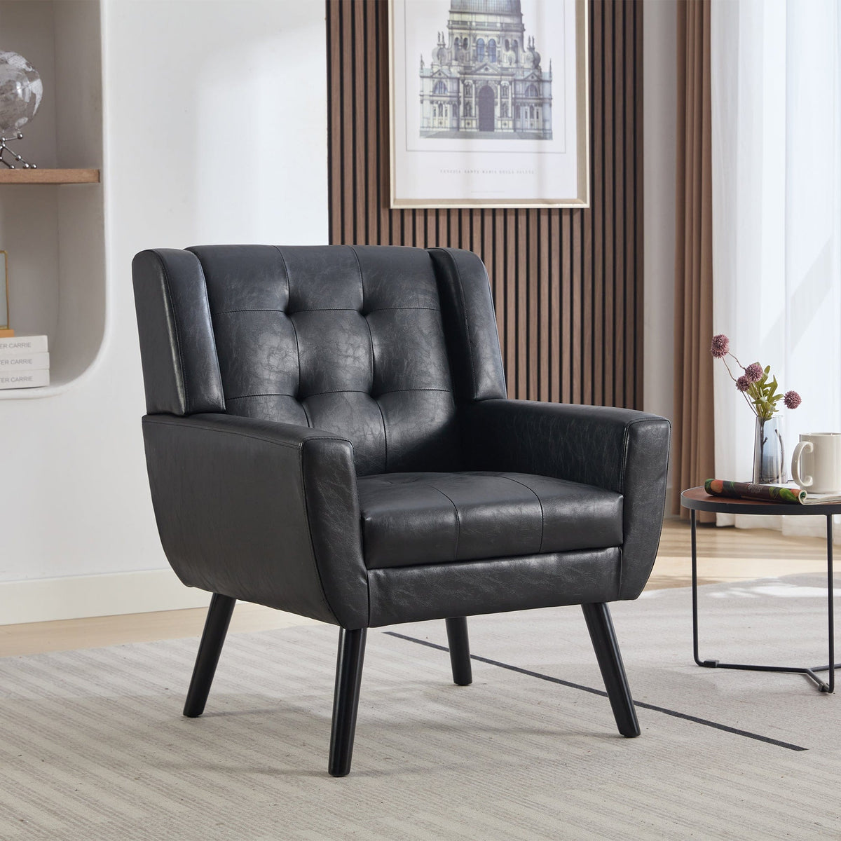 THE FURNITURE CO. Accent Chair Modern Soft Black Faux Leather Upholstered Accent Chair